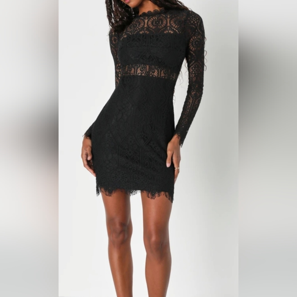 Lulus Black Lace Long Sleeve Dress Medium